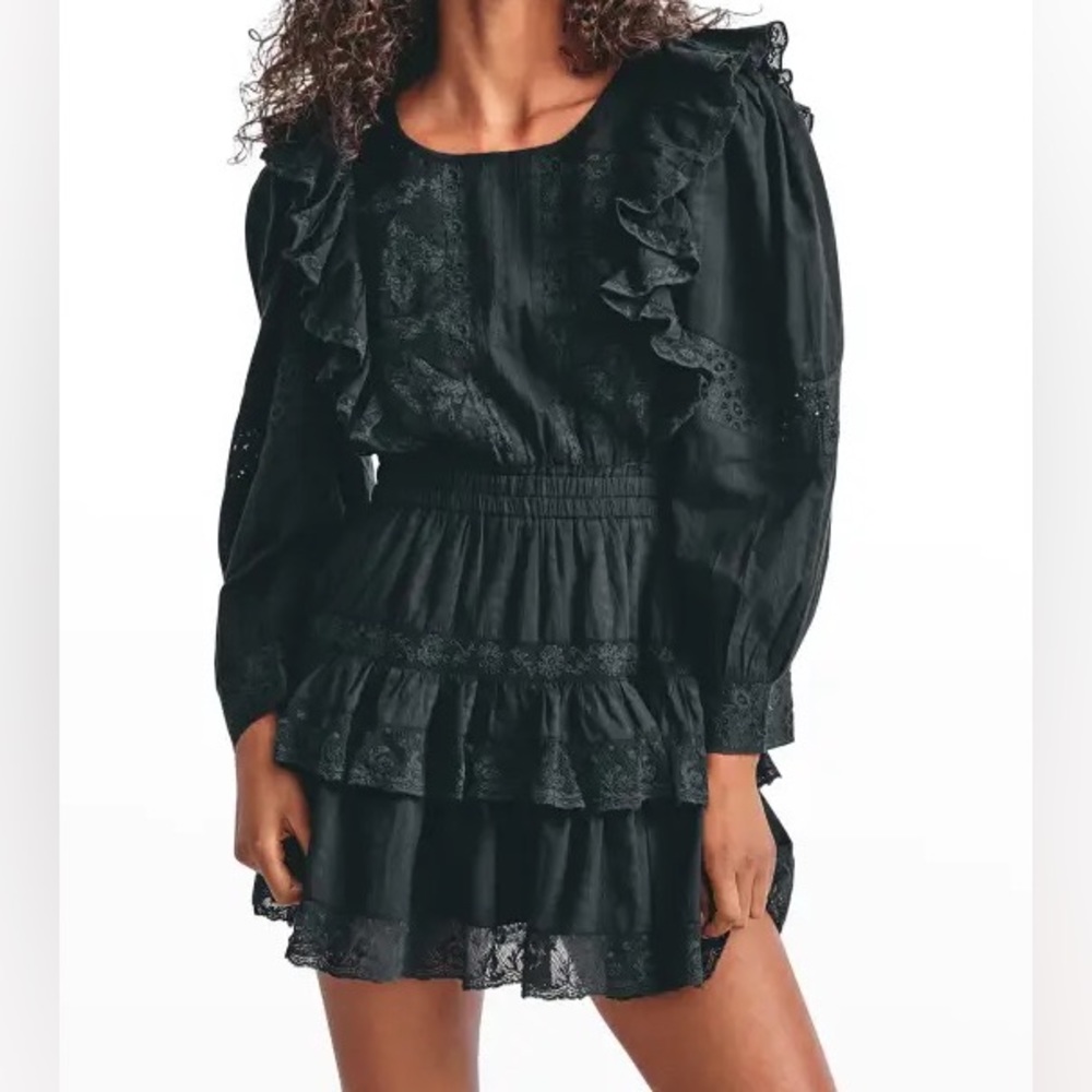 Loveshackfancy Santorini Dress in Black, worn once XS 100% cotton